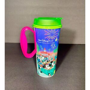 Walt Disney World Resort Souvenir Refillable Travel Cup Mickey Mouse Pink/Green